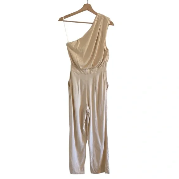 Free People Avery Jumpsuit Women’s‎ Size 0 One Shoulder Boho Cream Washed Out - Picture 6 of 13